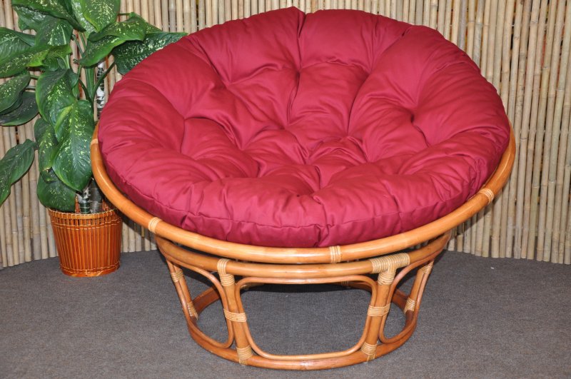 Ratanový papasan 110 cm koňak, polstr vínový