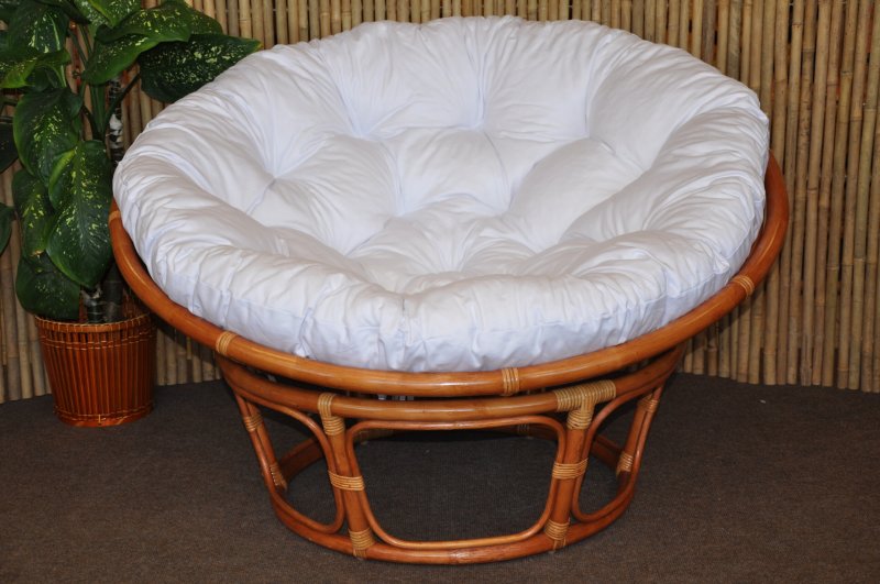 Ratanový papasan 110 cm koňak, polstr bílý