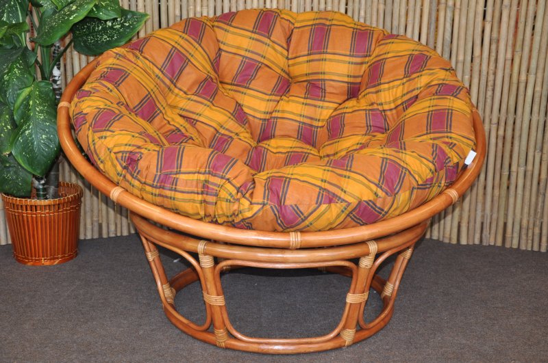 Ratanový papasan 110 cm koňak, polstr okrový