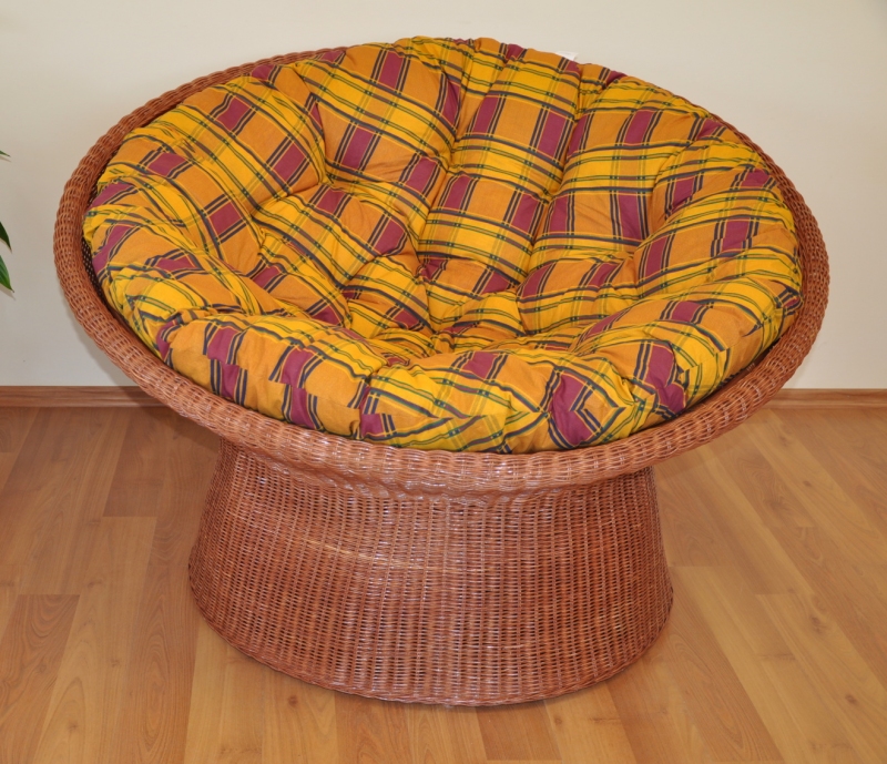 Ratanový papasan wicker cognac polstr okrový