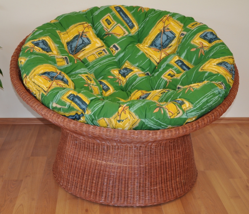 Ratanový papasan wicker cognac polstr zelený