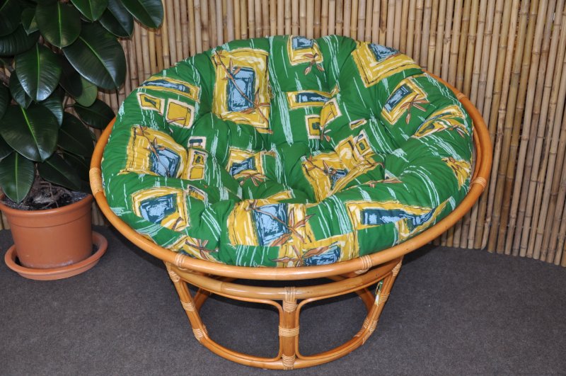 Ratanový papasan 110 cm medový polstr zelený
