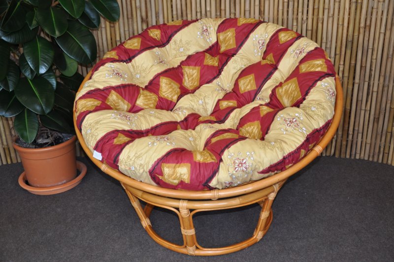 Ratanový papasan 110 cm  medový polstr vínový motiv