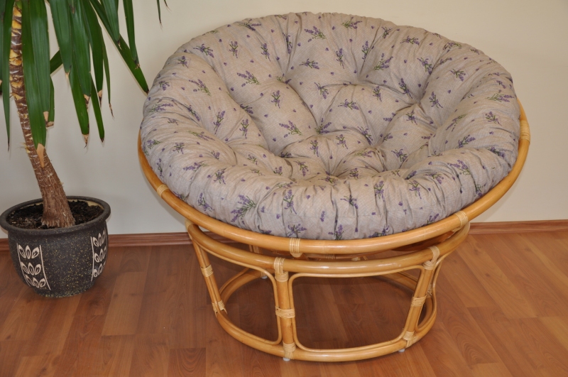 Ratanový papasan 110 cm medový polstr levandule