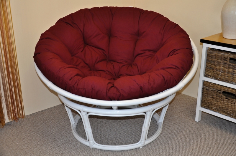 Ratanový papasan 110 cm bílý, polstr vínový