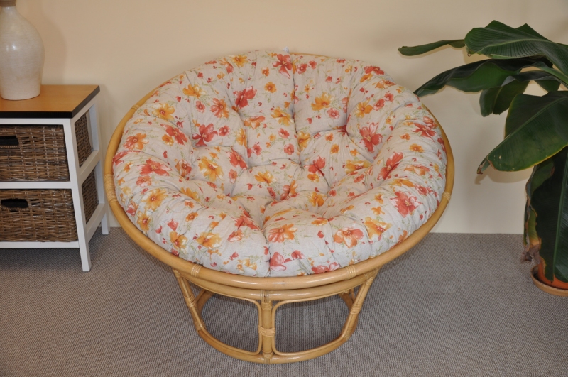 Ratanový papasan 110 cm medový polstr motiv květiny