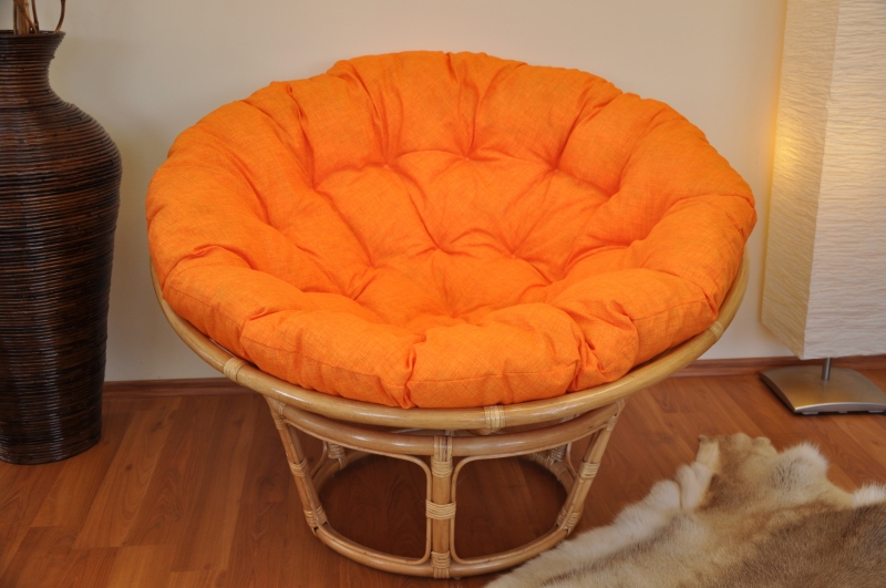 Ratanový papasan 110 cm medový polstr oranžový melír