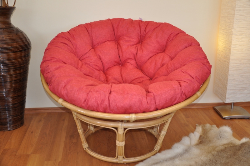 Ratanový papasan 110 cm medový polstr vínový melír