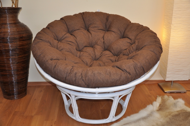 Ratanový papasan 110 cm bílý polstr hnědý melír