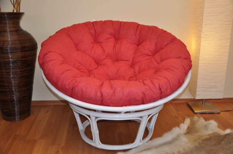 Ratanový papasan 110 cm bílý polstr vínový melír