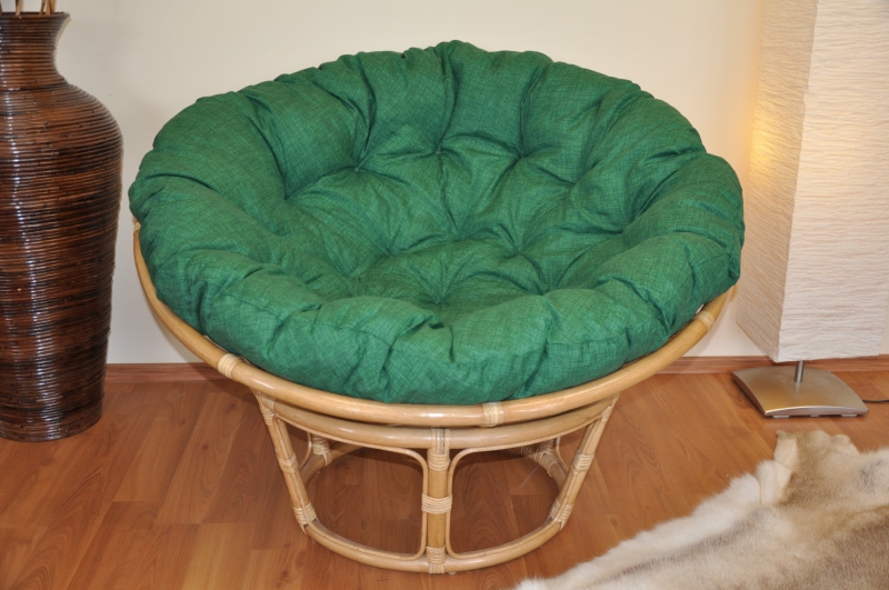 Ratanový papasan 110 cm medový polstr zelený tmavý melír