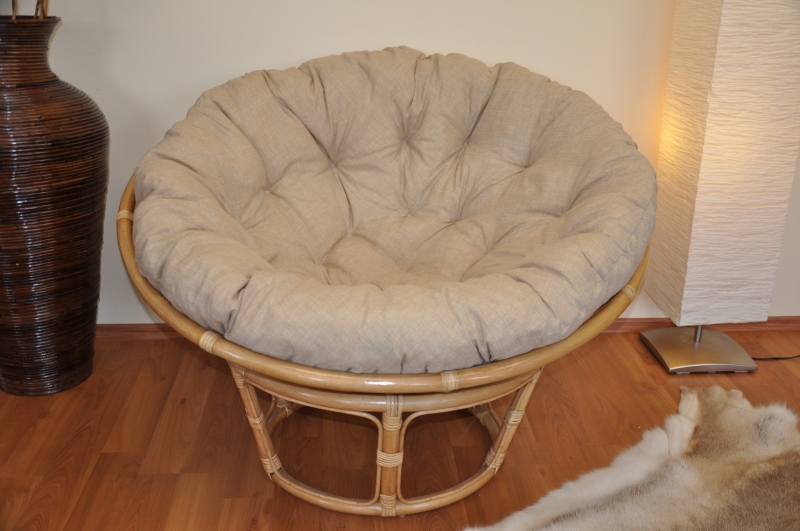 Ratanový papasan 110 cm medový polstr světle béžový melír