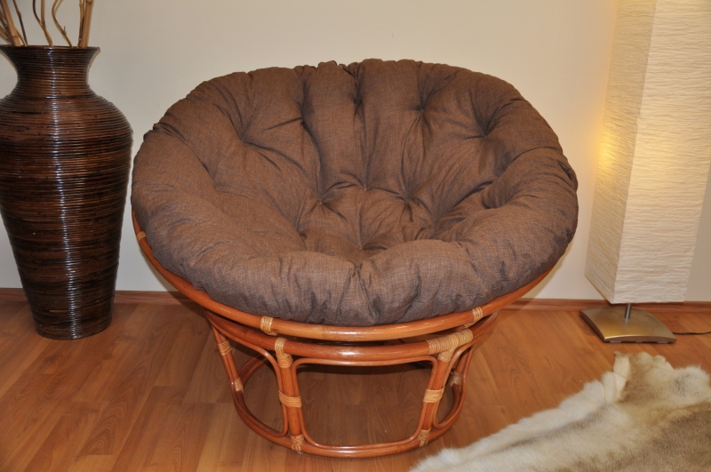 Ratanový papasan 115 cm koňak - polstr hnědý melír