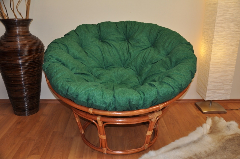 Ratanový papasan 115 cm koňak - polstr tmavě zelený melír