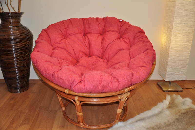 Ratanový papasan 115 cm koňak - polstr vínový melír