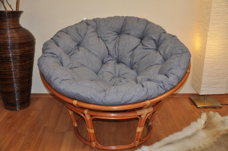 Ratanový papasan 115 cm koňak - polstr šedý melír