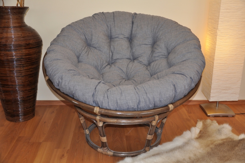 Ratanový papasan 115 cm hnědý - polstr šedý melír