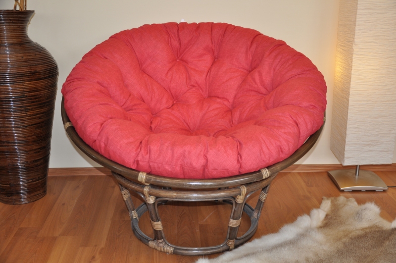 Ratanový papasan 115 cm hnědý - polstr vínový melír