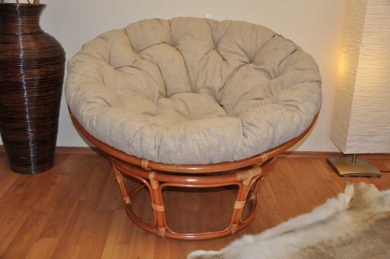 Ratanový papasan 110 cm koňak, polstr béžový melír