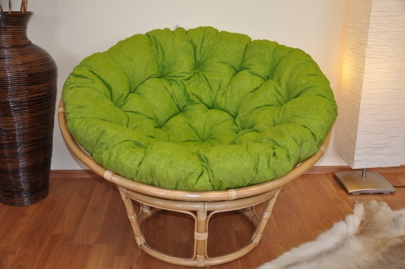 Ratanový papasan 115 cm medový - polstr světle zelený melír