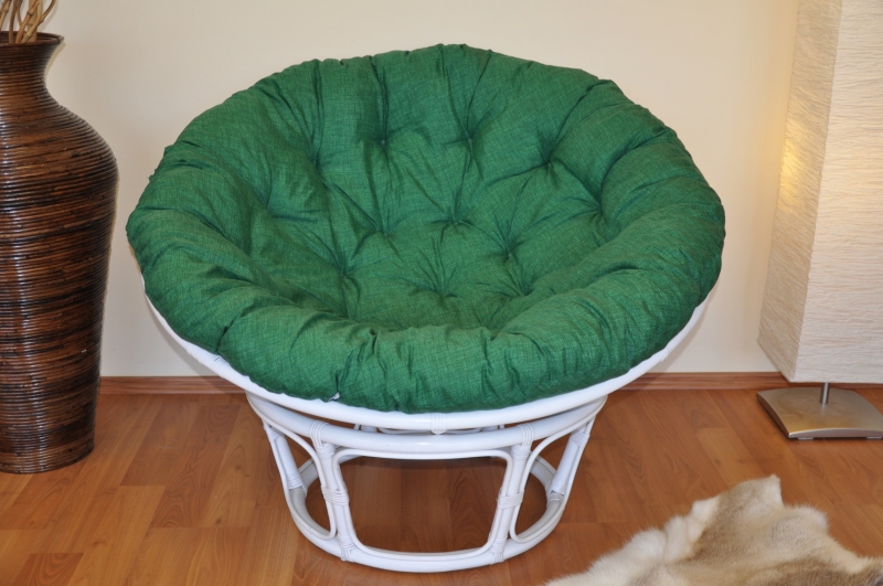 Ratanový papasan 110 cm bílý polstr tmavě zelený melír