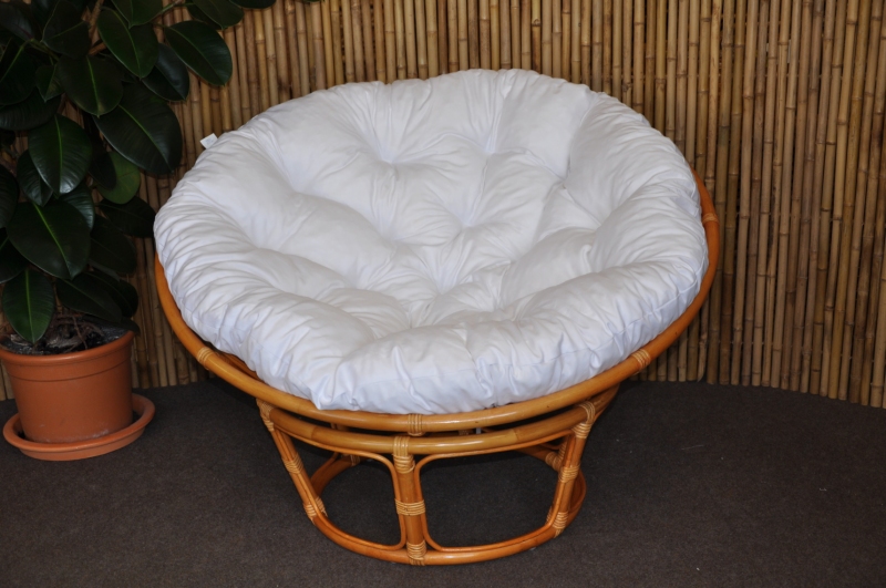 Ratanový papasan 110 cm  medový bílý polstr