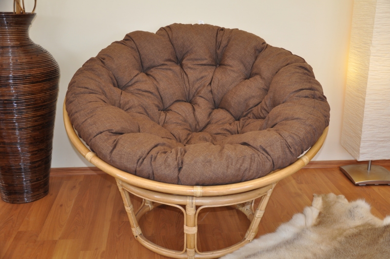 Ratanový papasan 115 cm medový - polstr hnědý melír