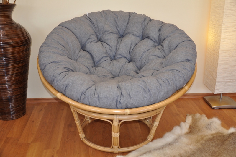 Ratanový papasan 115 cm medový - polstr šedý melír