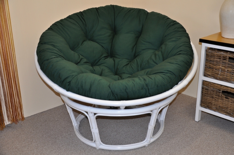 Ratanový papasan 115 cm bílý - polstr zelený dralon