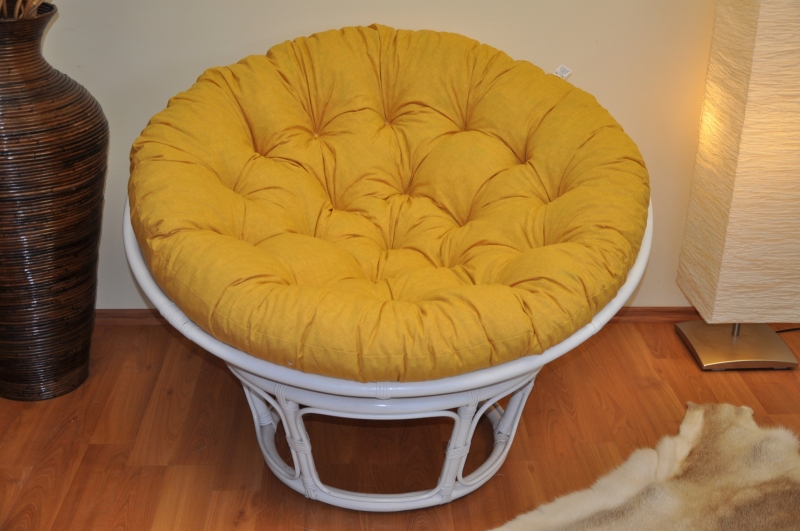 Ratanový papasan 110 cm bílý polstr žlutý melír