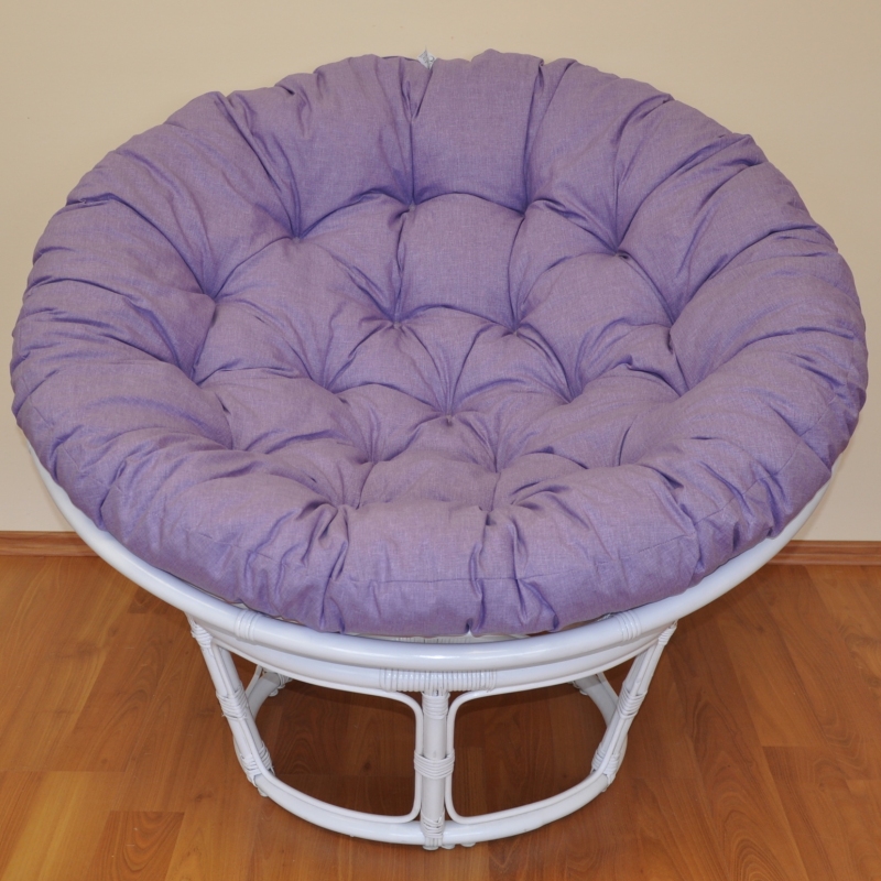 Ratanový papasan 110 cm bílý polstr fialový melír