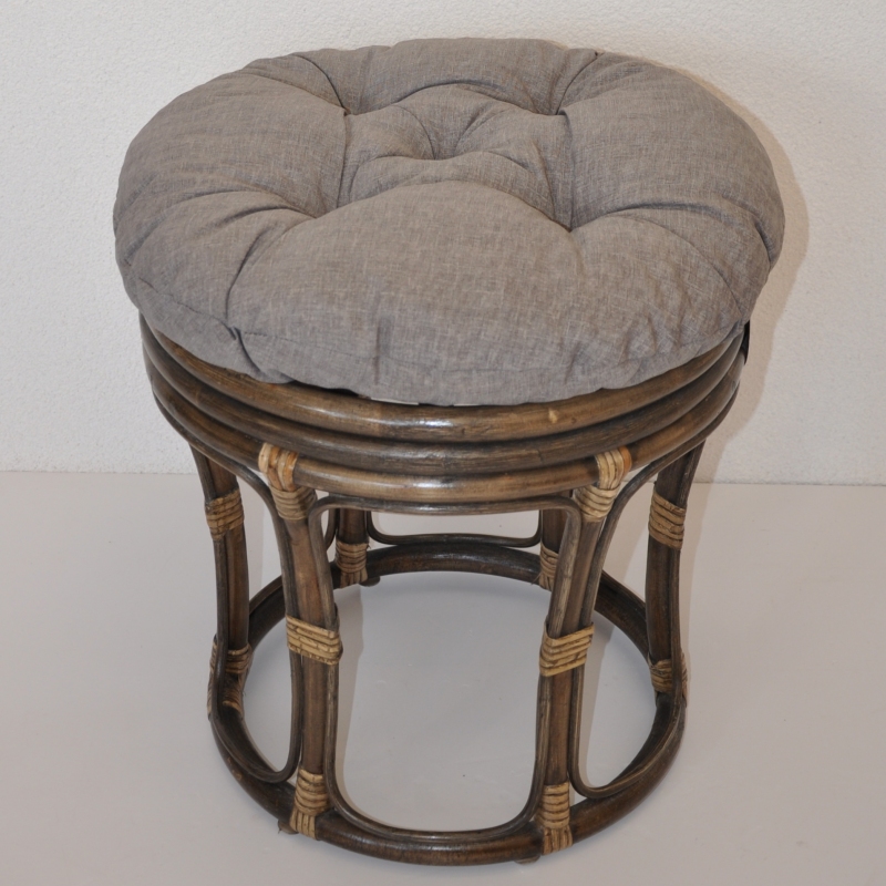 Ratanová taburetka velká hnědá polstr šedý melír