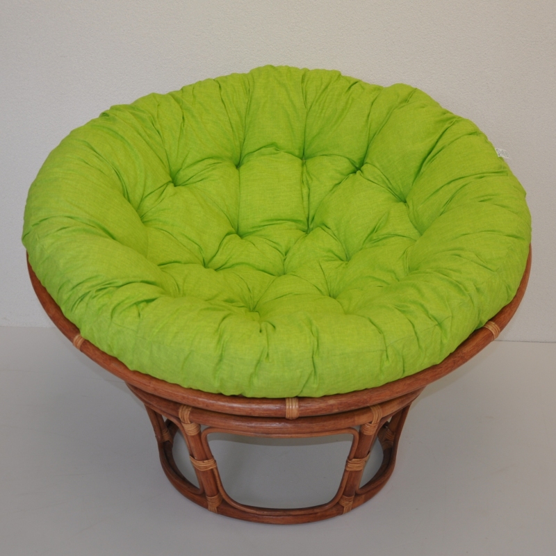Ratanový papasan 110 cm koňak polstr světle zelený melír