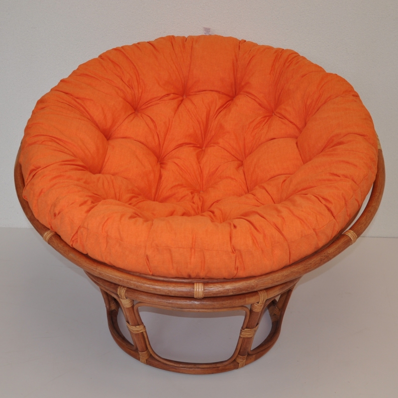 Ratanový papasan 110 cm koňak, polstr oranžový melír