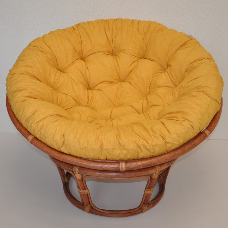 Ratanový papasan 110 cm koňak, polstr žlutý melír