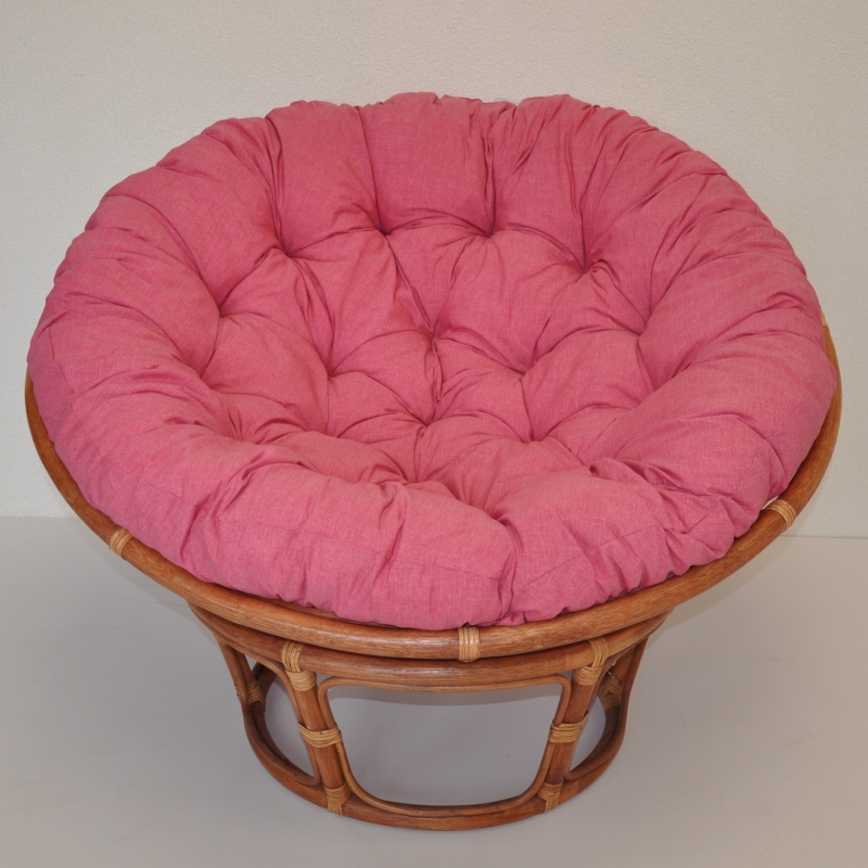 Ratanový papasan 110 cm koňak, polstr malinový melír