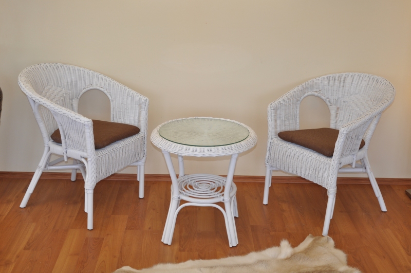 Ratanová sedací souprava Utan bílá  polstry hnědý melír