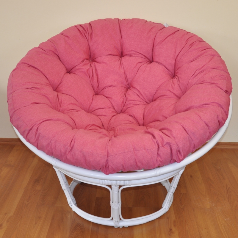 Ratanový papasan 110 cm bílý polstr malinový melír