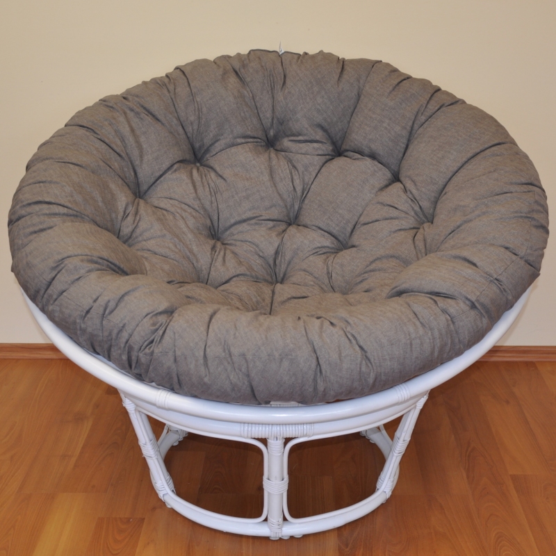 Ratanový papasan 100 cm bílý, polstr šedý melír