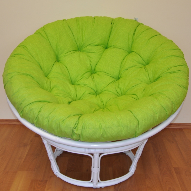 Ratanový papasan 100 cm bílý, polstr světle zelený melír