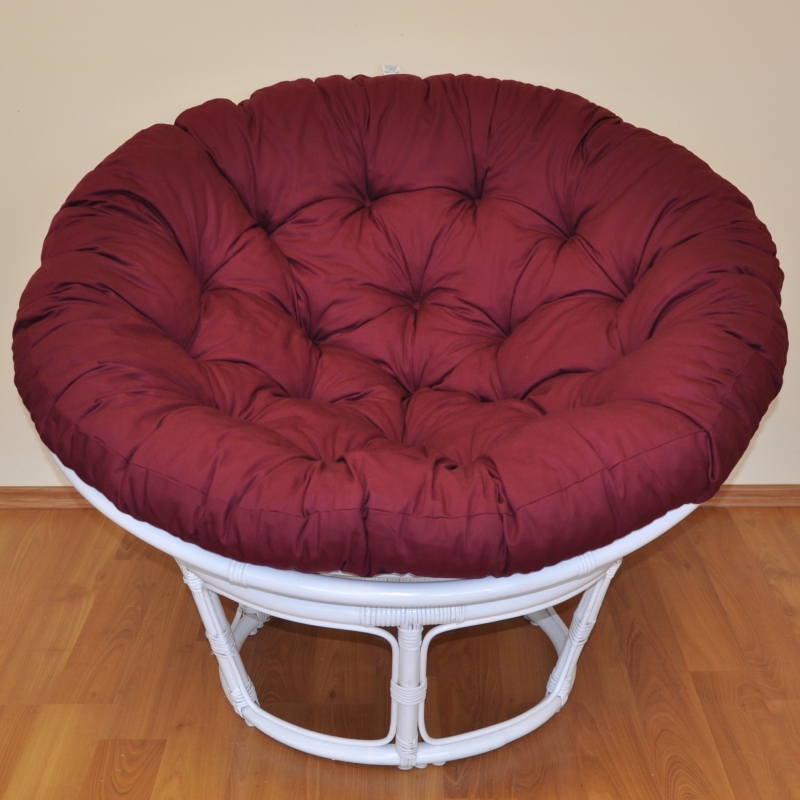 Ratanový papasan 100 cm bílý, polstr vínový