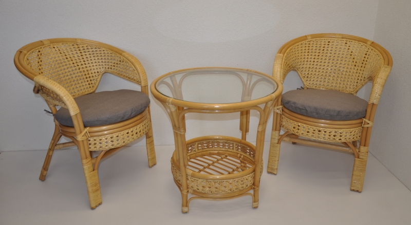 Ratanová sedací souprava Guo medová polstr šedý melír