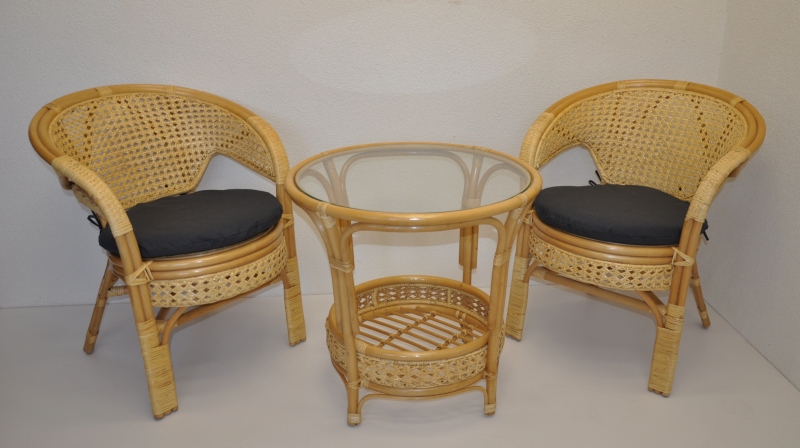 Ratanová sedací souprava Guo medová polstr tmavě šedý melír