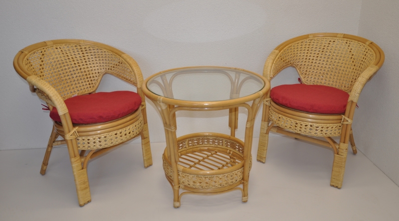 Ratanová sedací souprava Guo medová polstr vínový melír