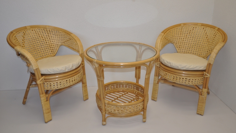 Ratanová sedací souprava Guo medová polstr béžový melír