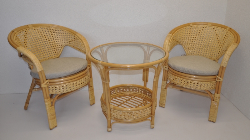 Ratanová sedací souprava Guo medová polstr tmavě béžový melír