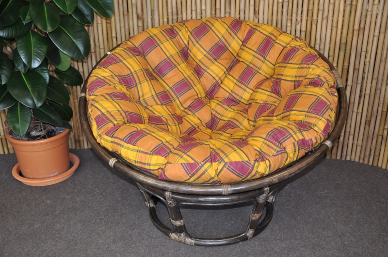 Ratanový papasan 100 cm hnědý polstr okrový