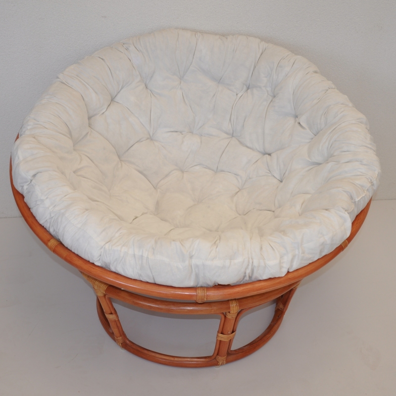 Ratanový papasan 110 cm koňak polstr bílý INDO