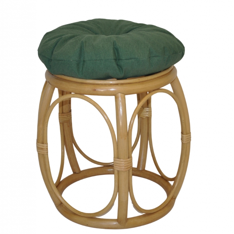 Ratanová taburetka široká medová polstr tmavě zelený melír