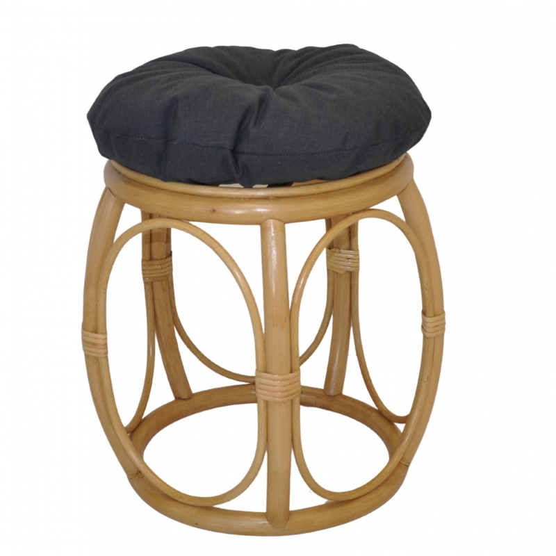 Ratanová taburetka široká medová polstr tmavě šedý melír